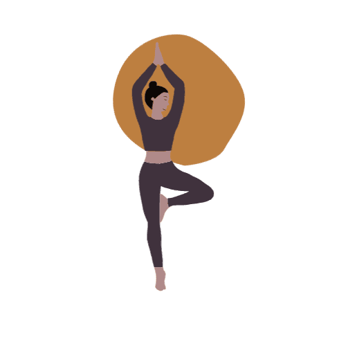 Grafik einer Frau in der Yogapose Baum in den Brandfarben von Kraftfeld Mentoring - Familienyoga, Yoga mit Kindern